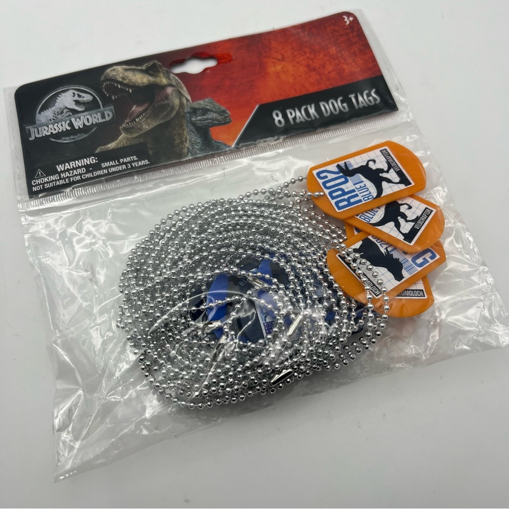 Jurrasic World Dog Tag Necklace Set, Party Favor 8 Pack